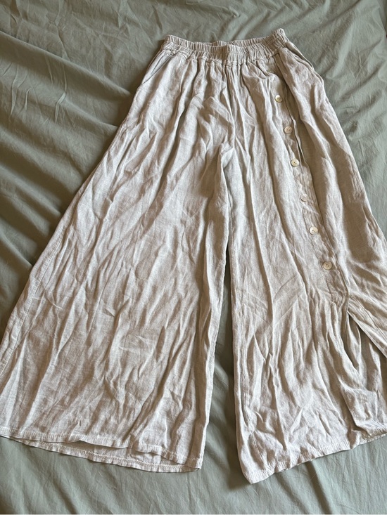 Meo Meli Pants - Meo Meli 100% Linen Wide Leg Button-Trim Pants